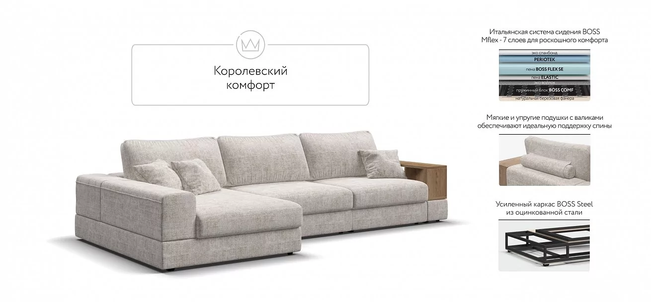 Угловой диван-кровать Босс Модуль ХЛ Шенилл Смарт кварц