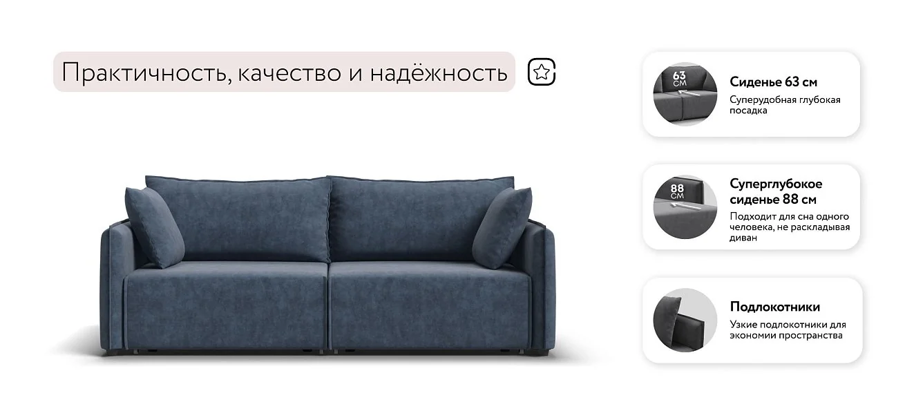 Диван Комфорт Велюр Роял синий