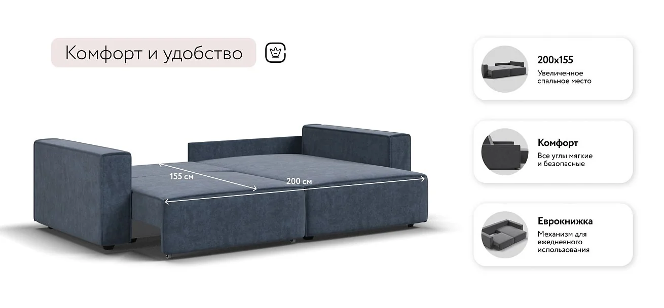 Угловой диван Босс Софт Велюр Роял синий