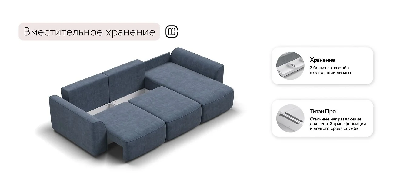 Угловой диван Кинг Про Велюр Роял синий
