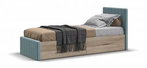 Лофт Мини Кровать 90*200 Велюр Монолит аква, Сонома