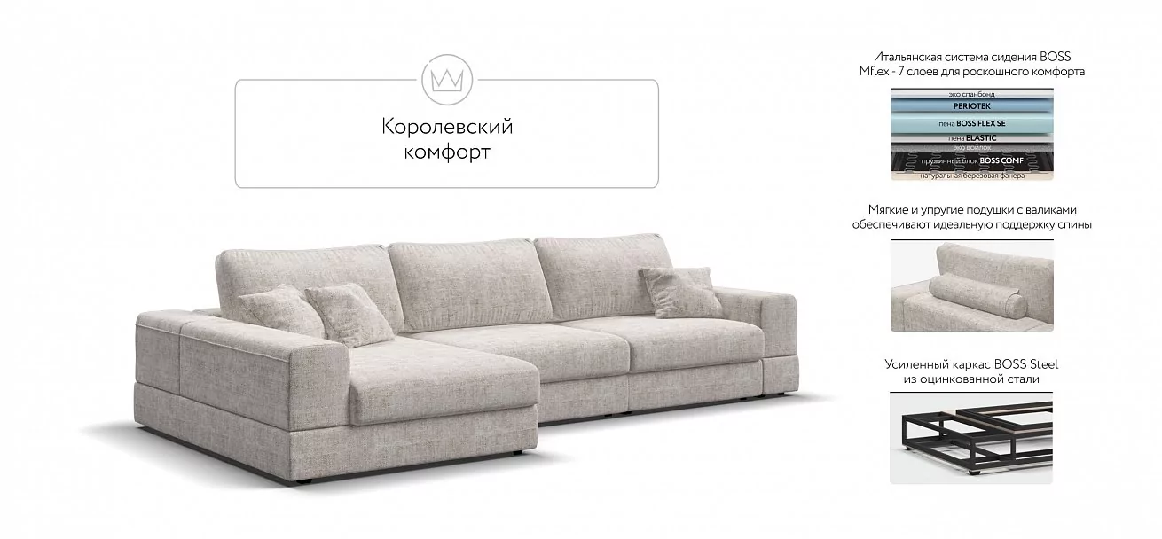 Угловой диван-кровать Босс Модуль ХЛ Шенилл Смарт кварц