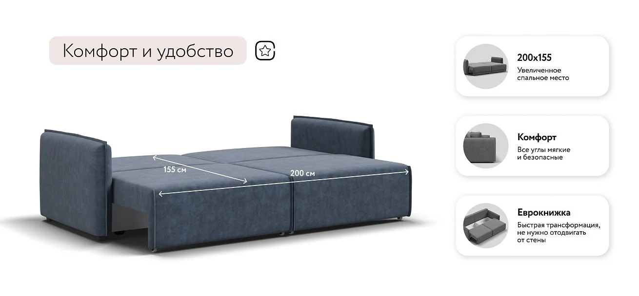 Диван Комфорт Велюр Роял синий