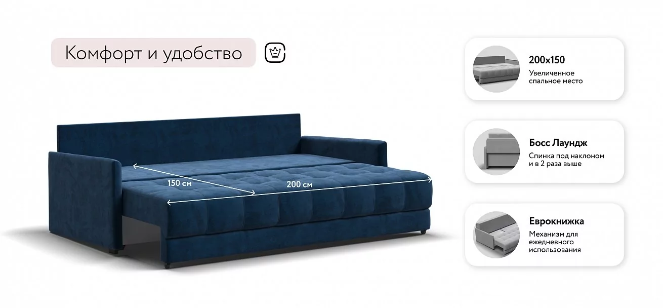 Диван Босс Лофт Велюр Монолит синий
