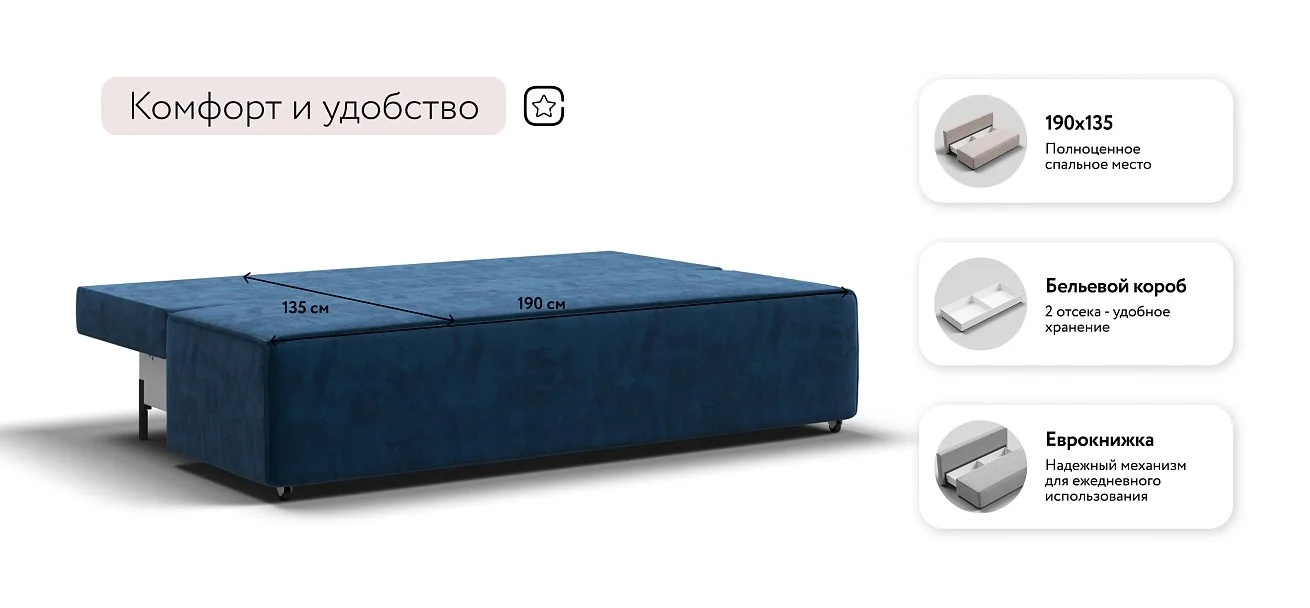 Диван Лофт Мини Велюр Монолит синий