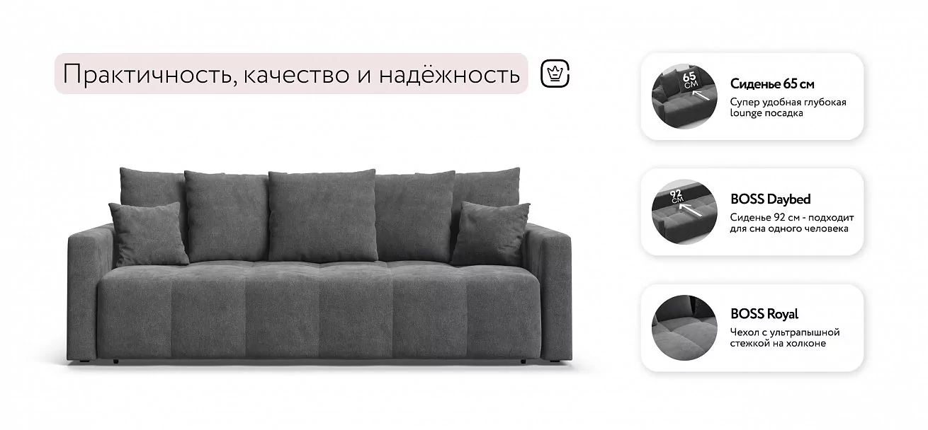 Диван Босс Тренд Шенилл Клауд графит